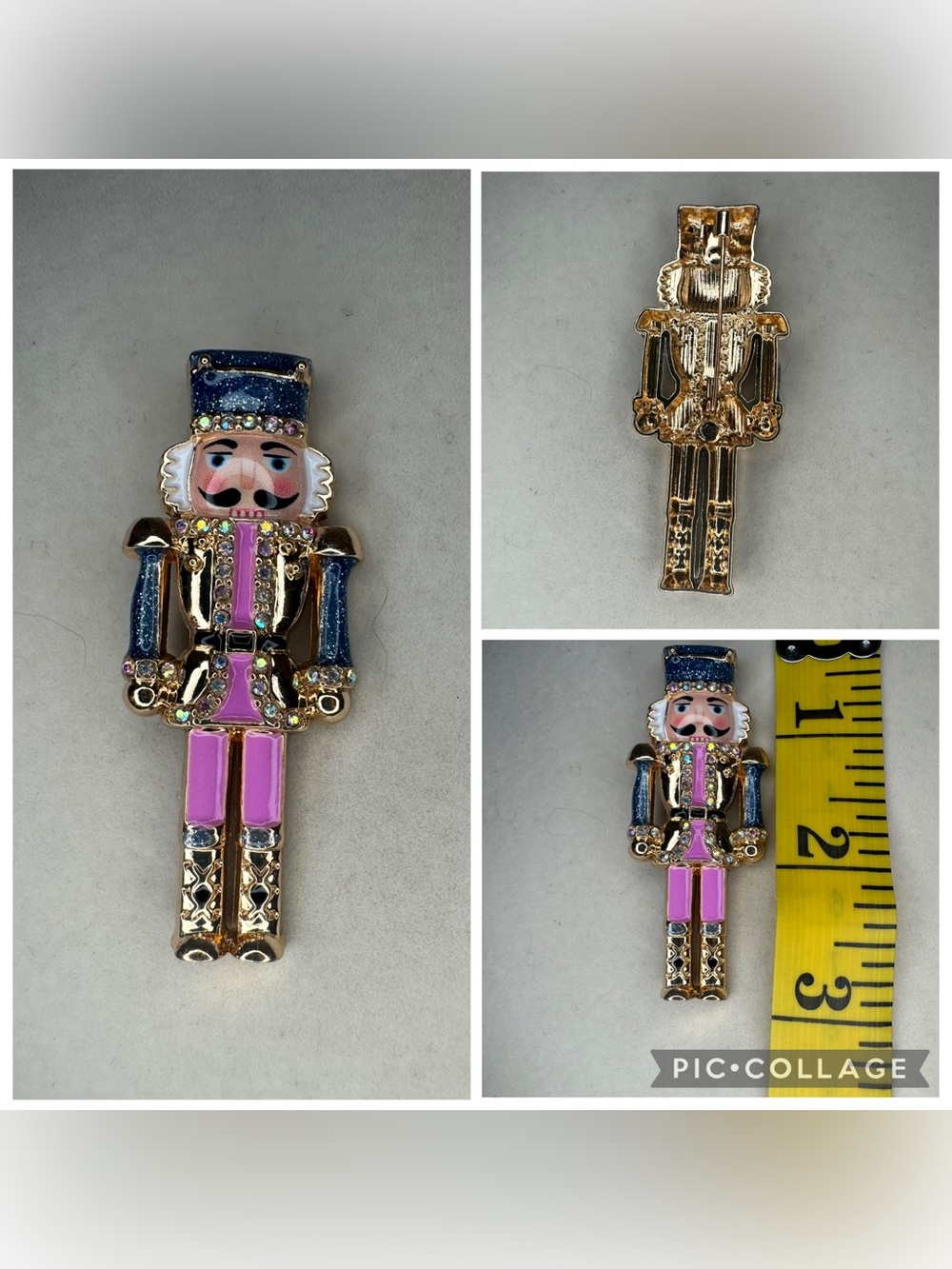 New Enamel Nutcracker Brooch Pin in Blue and Pink